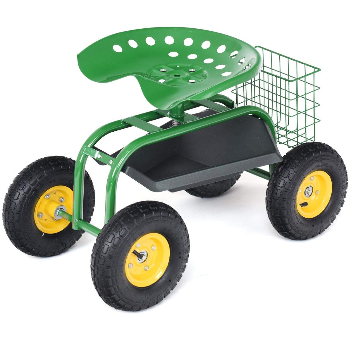 Garden Cart Work Seat with Tool Tray Gardening Wagon Rolling Heavy Duty Cart 33